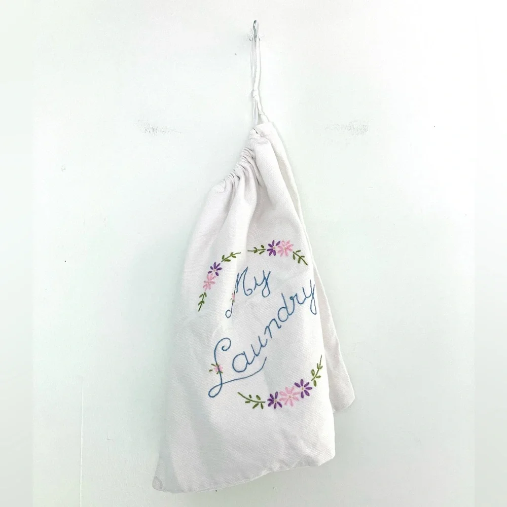 Vintage My Laundry embroidered white cotton delicates small laundry bag